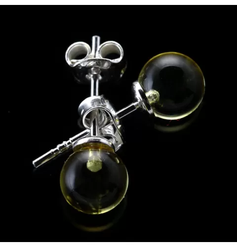 Shiny Studs Baltic amber Silver Earrings