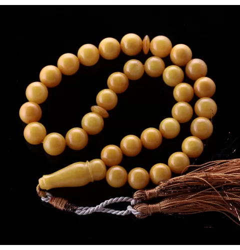 ANTIQUE Islamic EGG YOLK 33 Baltic amber Prayer ROUND beads