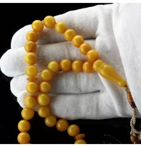 ANTIQUE Islamic EGG YOLK 33 Baltic amber Prayer ROUND beads