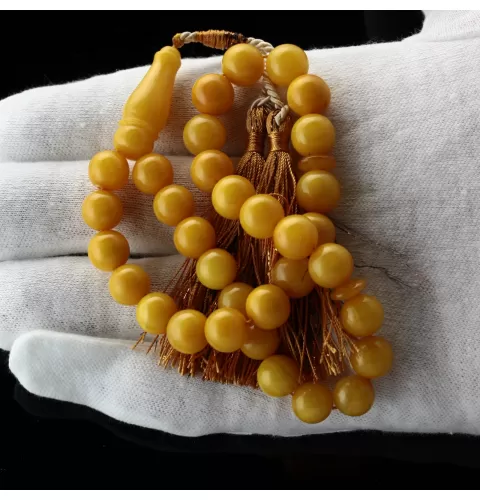 ANTIQUE Islamic EGG YOLK 33 Baltic amber Prayer ROUND beads