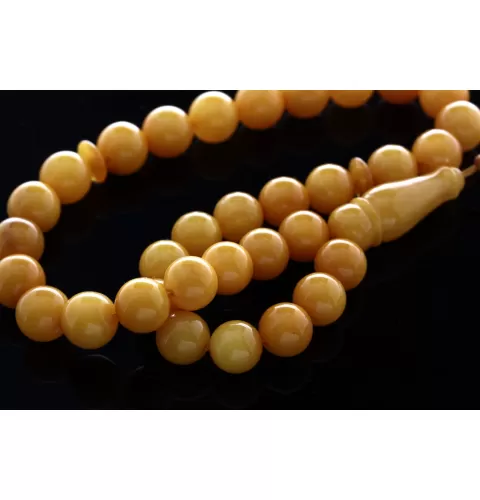 ANTIQUE Islamic EGG YOLK 33 Baltic amber Prayer ROUND beads