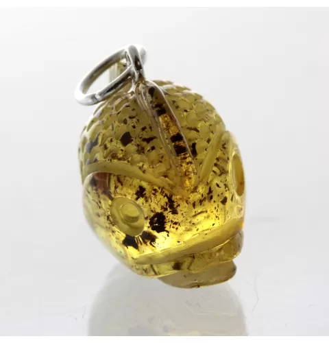 Green Baltic Amber figurine FISH Pendant Silver Charm