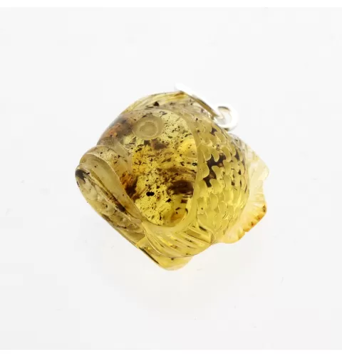 Green Baltic Amber figurine FISH Pendant Silver Charm
