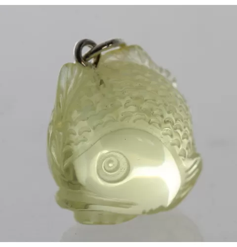 Lemon Baltic Amber figurine FISH Pendant Silver Charm