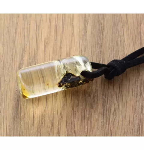 Natural Amber Pendant w Leather Cord