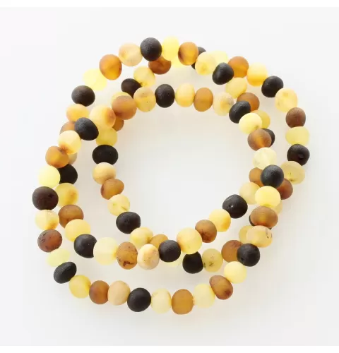 3 Raw Multi BAROQUE Baltic amber adult stretch bracelets 18cm