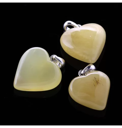 3 Heart Shape Butter Baltic Amber Pendants Charms