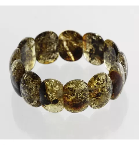 Green pieces Baltic amber elastic bracelet 18cm