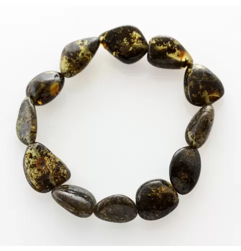 Large Dark BEADS Baltic amber stretch bracelet 19cm