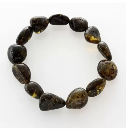 Large Dark BEADS Baltic amber stretch bracelet 19cm