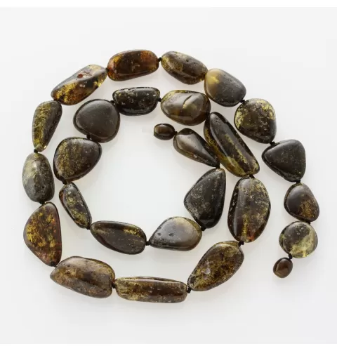 Large dark beads Baltic amber kntted necklace 61cm