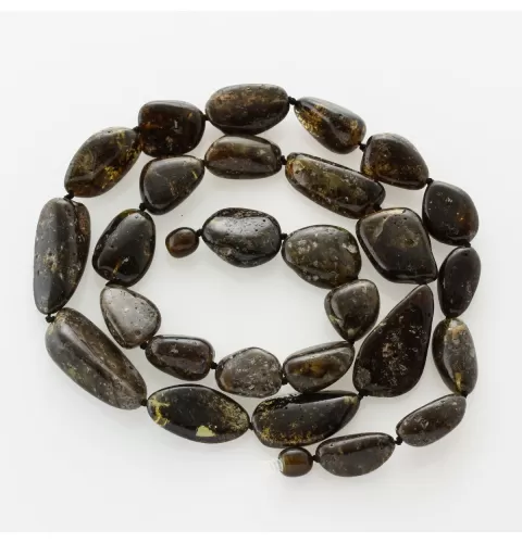 Large dark beads Baltic amber kntted necklace 61cm