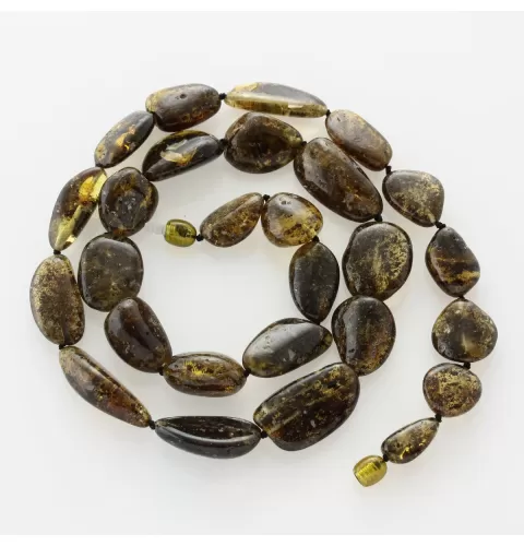 Large dark beads Baltic amber kntted necklace 61cm