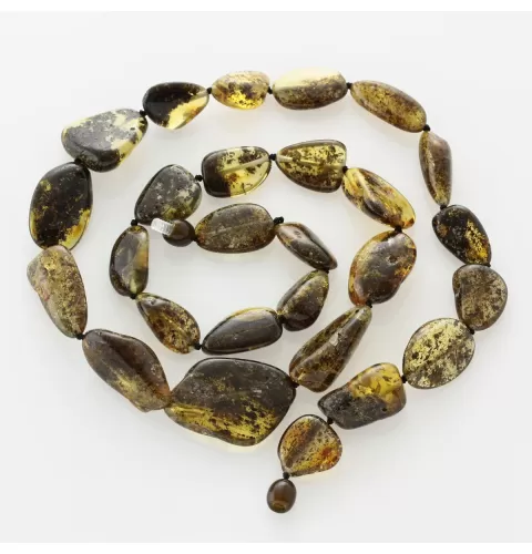 Large dark beads Baltic amber kntted necklace 61cm