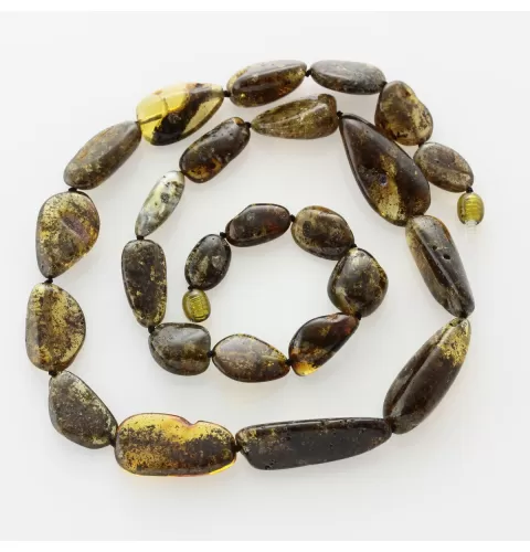 Large dark beads Baltic amber kntted necklace 61cm