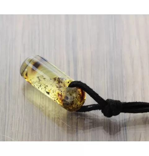 Natural Amber Hole Pendant w Leather Cord