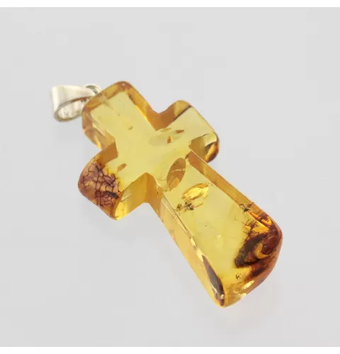 Honey Cross Baltic Amber Silver Pendant