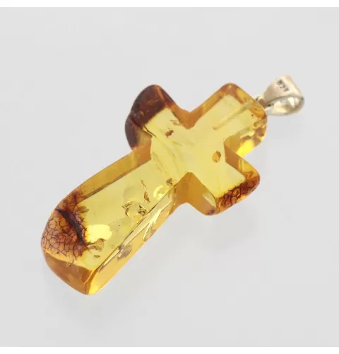 Honey Cross Baltic Amber Silver Pendant