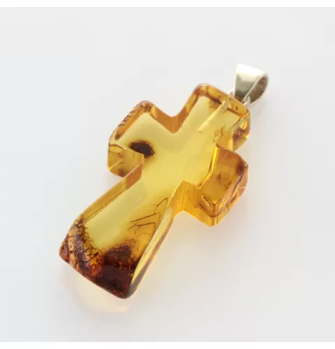 Honey Cross Baltic Amber Silver Pendant
