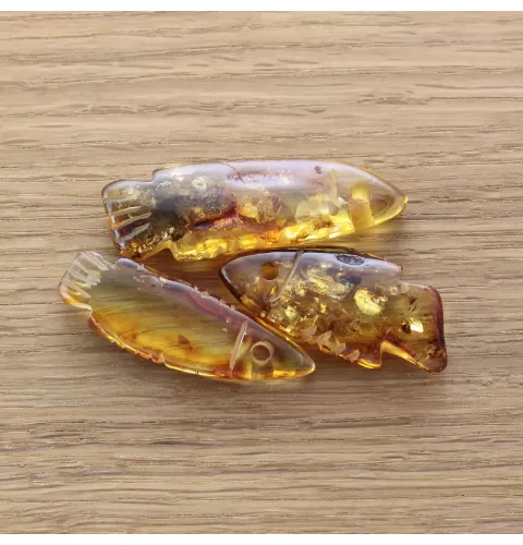 3 Baltic Amber figurine FISH Pendants Charms