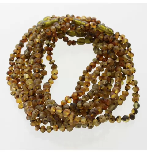 10 Big Raw Green BAROQUE Baltic amber teething necklaces 33cm