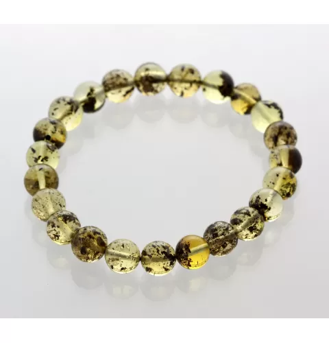 Polished ROUND beads Baltic amber stretchy bracelet 18cm