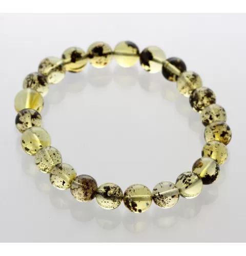 Polished ROUND beads Baltic amber stretchy bracelet 18cm