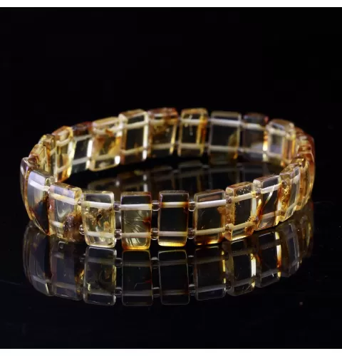 Sparkling square pieces Baltic amber stretchy bracelet 18cm