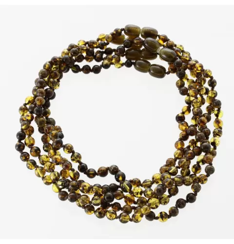 5 Dark ROUND Baltic amber teething necklaces 33cm
