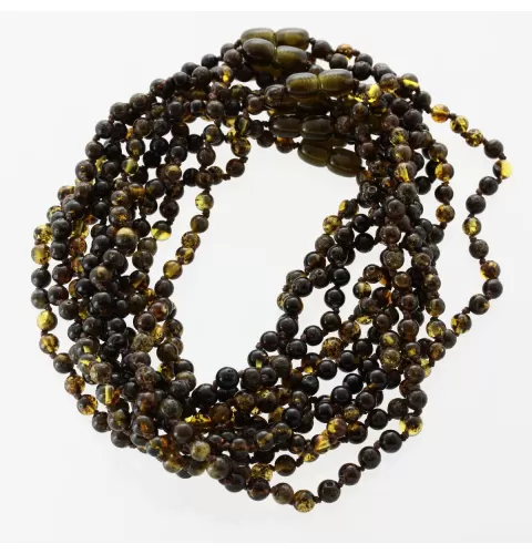 5 Dark ROUND Baltic amber teething necklaces 33cm