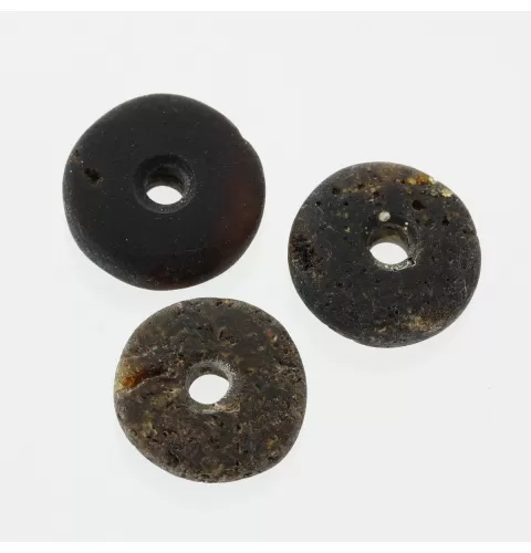 3 Raw Donut shape Baltic amber pendant medallion