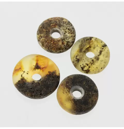 4 Raw Donut shape Baltic amber pendant medallions