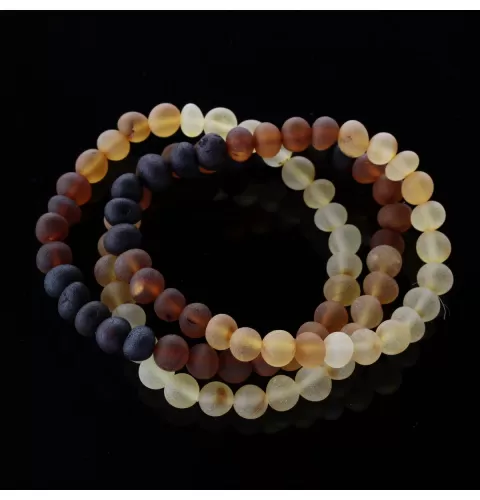 3 Raw Rainbow BAROQUE Baltic amber adult stretch bracelets 18cm