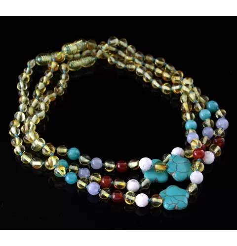 3 Gem Lemon Baltic Amber teething necklaces 33cm