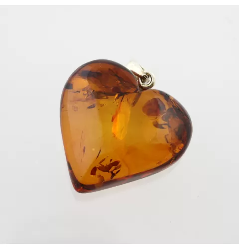 Big Heart Shape Cognac Baltic Amber Pendant Charm