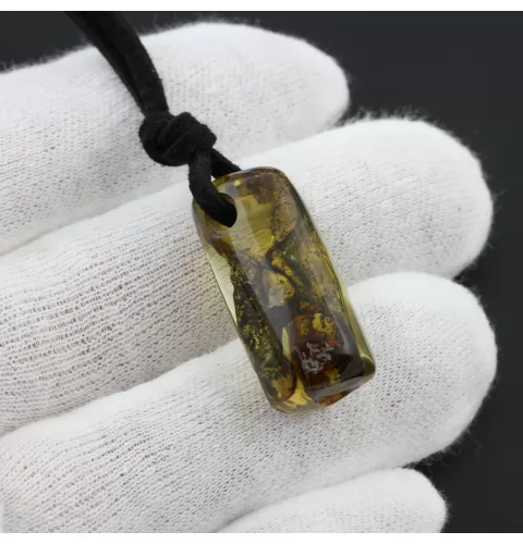 Natural Amber Pendant w Leather Cord