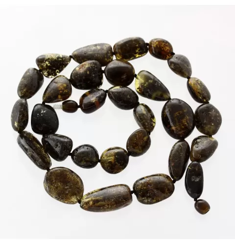 Large dark beads Baltic amber kntted necklace 58cm