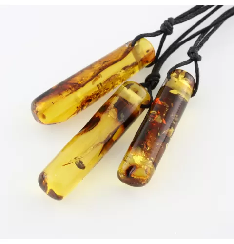 3 Natural Amber Pendants w Leather Cord