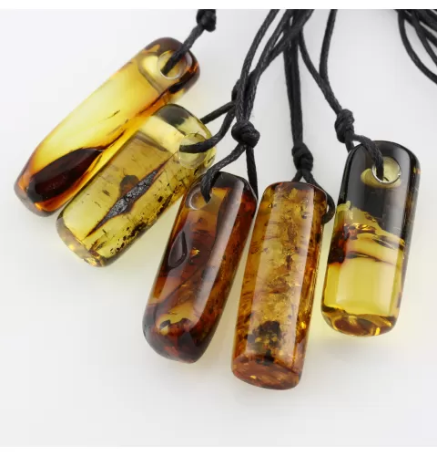 5 Natural Amber Pendants w Leather Cord