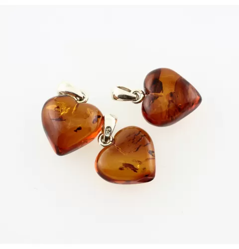 3 Baltic Amber Hearts Silver Pendants