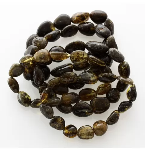 5 Large Dark BEADS Baltic amber stretch bracelet 19cm