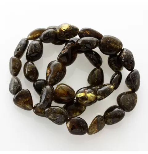 3 Large Dark BEADS Baltic amber stretch bracelet 19cm