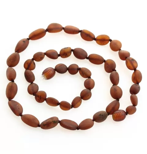 Raw Cognac BEANS Baltic amber knotted necklace 46cm