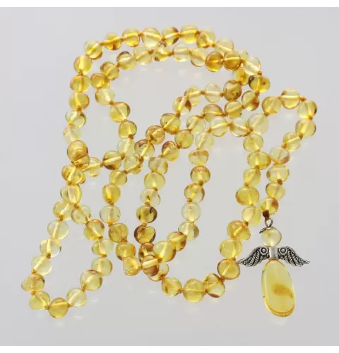 Honey Angel Pendant Baltic Amber Baroque Necklace 64cm