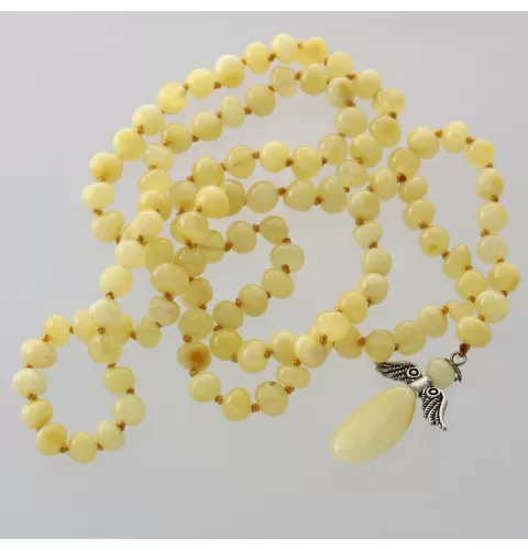 Milk Angel Pendant Baltic Amber Baroque Necklace 64cm