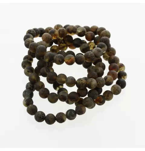 5 Raw Dark ROUND Baltic amber bracelets 19cm