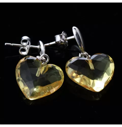 Faceted Heart drops Baltic amber Silver Earrings