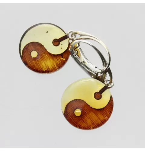 Carved Baltic amber Silver Earrings