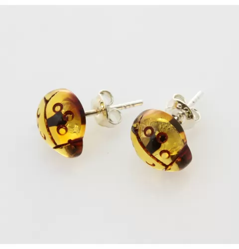 Carved Themed Baltic amber Silver Earrings