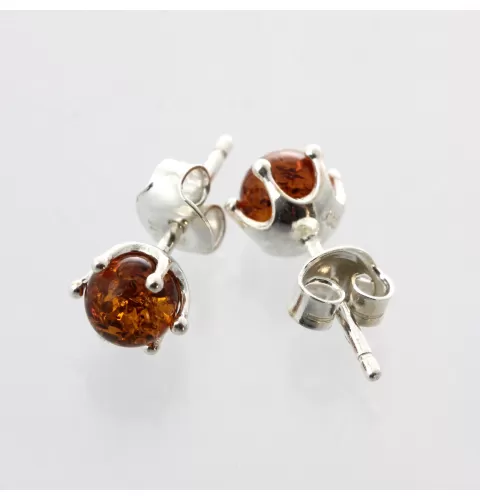 Cognac Round Studs Baltic amber Silver Earrings